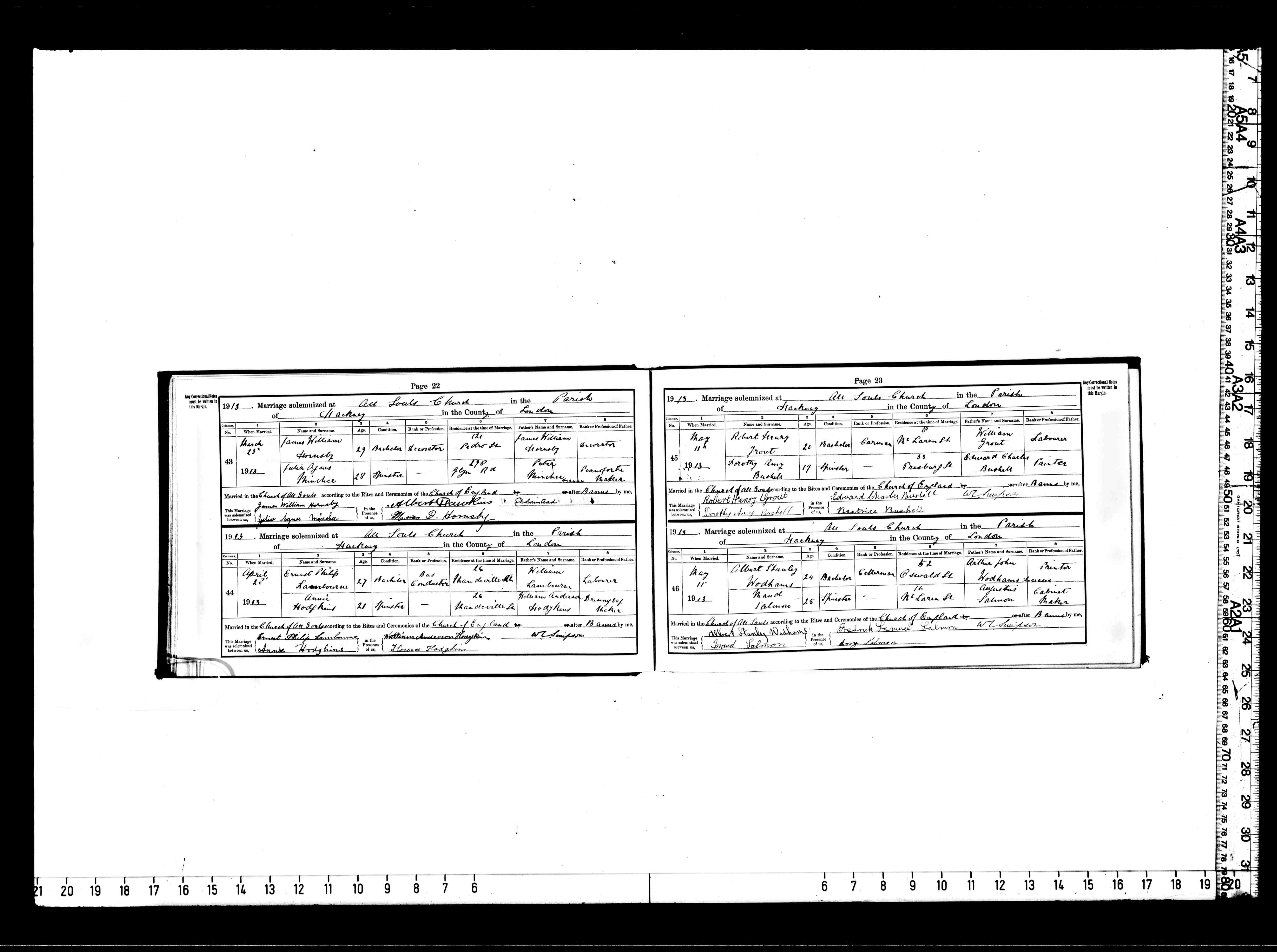 1913 marriage of Maud Salmon to Albert Stanley Wodhams